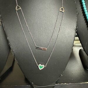 Silver and Green Heart Pendant Necklace